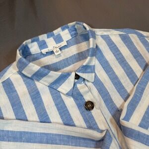 Love Tree Cropped Jacket Womens L Blue White Striped Linen Blend Casual Summer